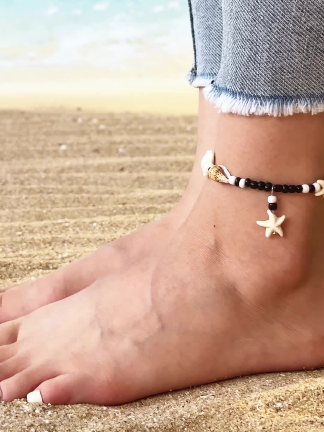 Bohemian Ocean Style Resin Starfish and Turtle Anklet